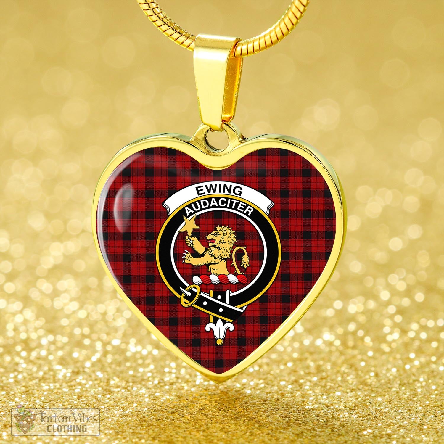 Tartan Vibes Clothing Ewing Tartan Heart Necklace with Family Crest