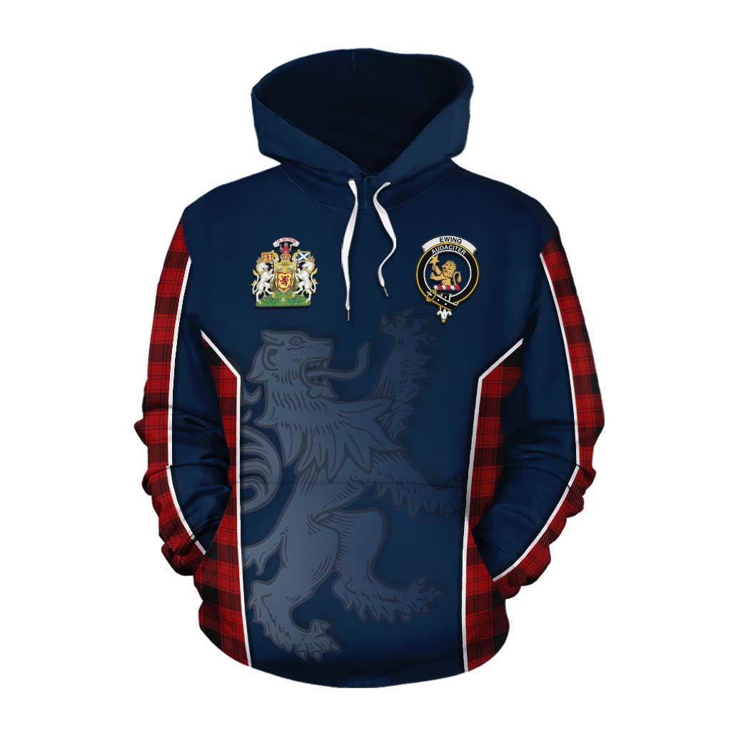 Tartan Vibes Clothing Ewing Tartan Cotton Hoodie with Family Crest and Lion Rampant Vibes Sport Style