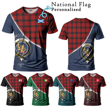 Ewing Tartan T-Shirt with Personalised National Flag and Family Crest Half Style