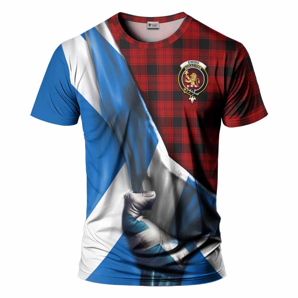 Tartan Vibes Clothing Ewing Tartan T-Shirt with Family Crest Scotland Patriotic Style