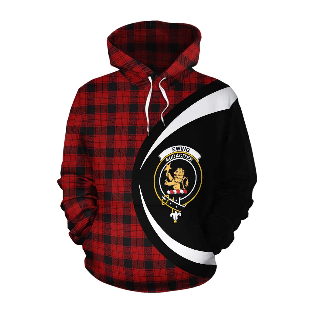 Tartan Vibes Clothing Ewing Tartan Cotton Hoodie with Family Crest Circle Style