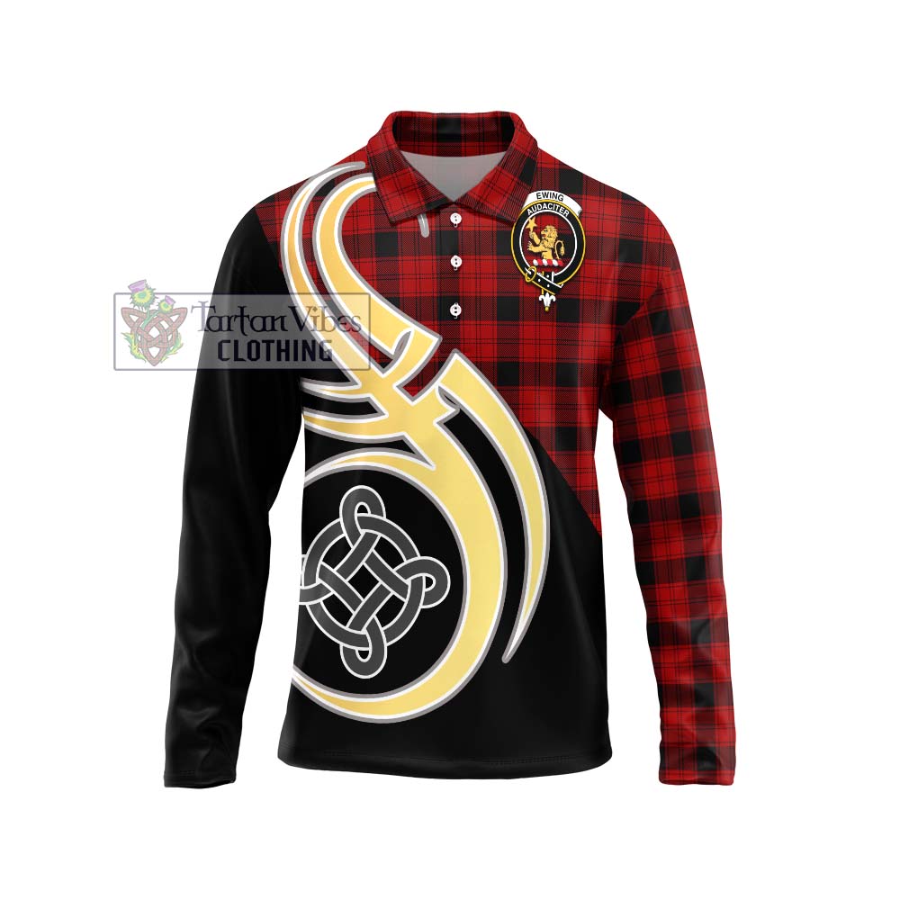 Ewing Tartan Long Sleeve Polo Shirt with Family Crest and Celtic Symbol Style Unisex - Tartan Vibes Clothing