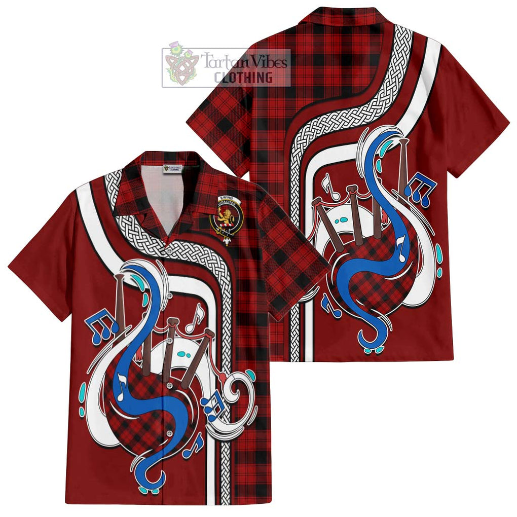 Ewing Tartan Short Sleeve Button Shirt with Epic Bagpipe Style Kid - Tartanvibesclothing Shop