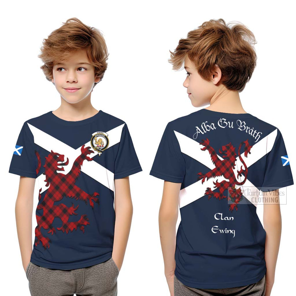 Tartan Vibes Clothing Ewing Tartan Lion Rampant Kid T-Shirt – Proudly Display Your Heritage with Alba Gu Brath and Clan Name