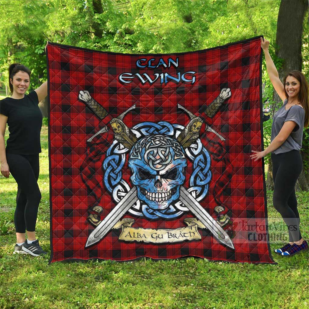 Tartan Vibes Clothing Ewing Tartan Quilt with Celtic Skull Alba Gu Brath Style