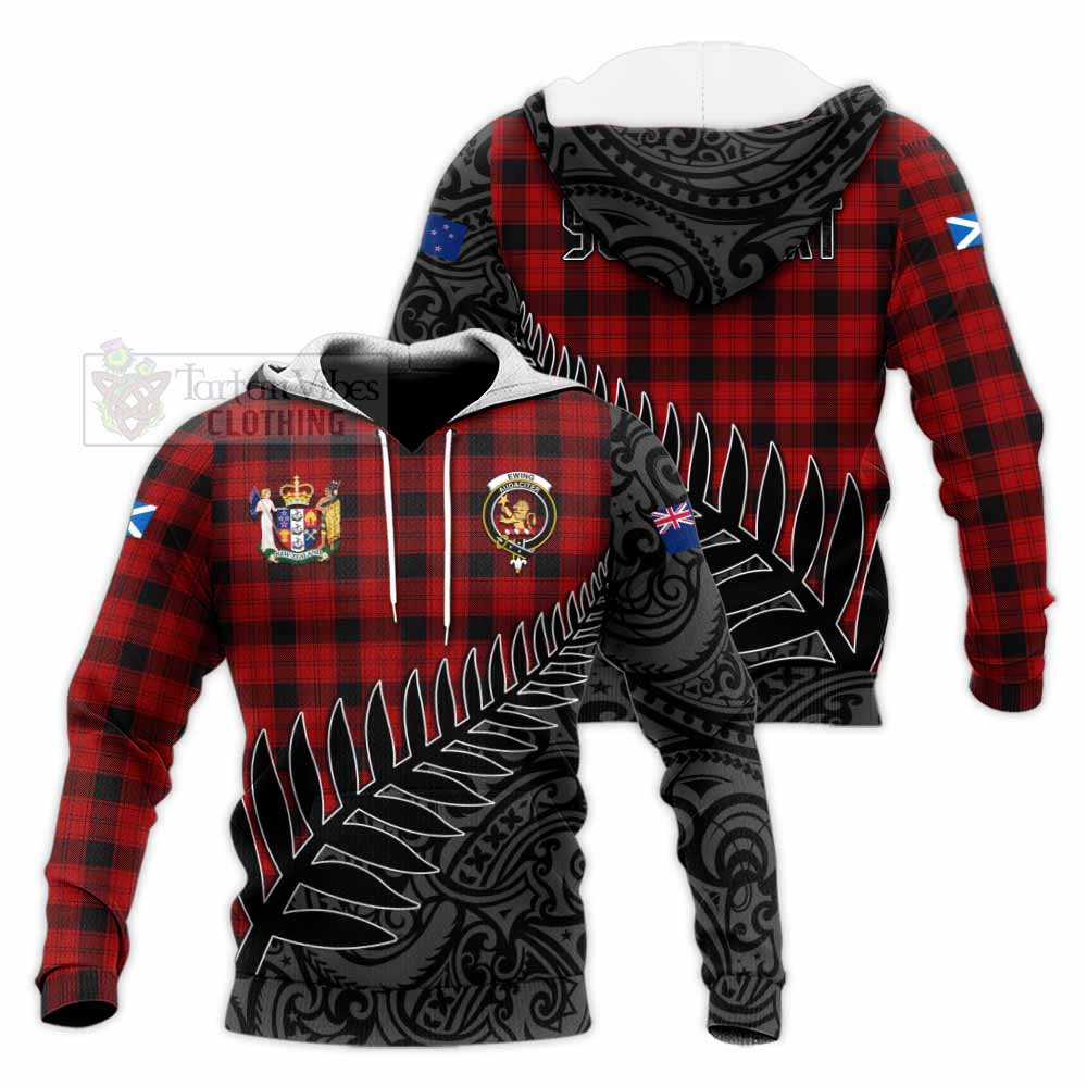 Tartan Vibes Clothing Ewing Crest Tartan Knitted Hoodie with New Zealand Silver Fern Half Style