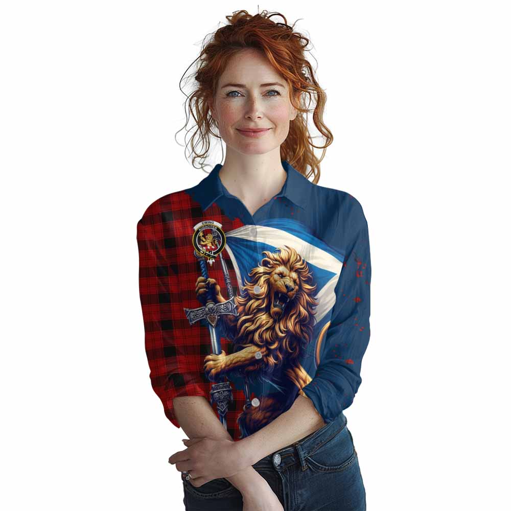 Tartan Vibes Clothing Ewing Tartan Family Crest Women's Casual Shirt with Scottish Majestic Lion