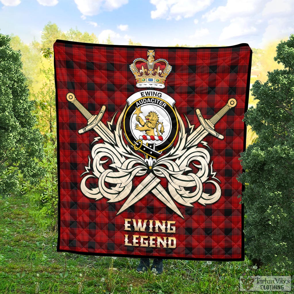 Tartan Vibes Clothing Ewing Tartan Quilt with Clan Crest and the Golden Sword of Courageous Legacy