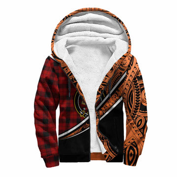 Ewing Crest Tartan Sherpa Hoodie with Polynesian Vibes Style - Orange Version