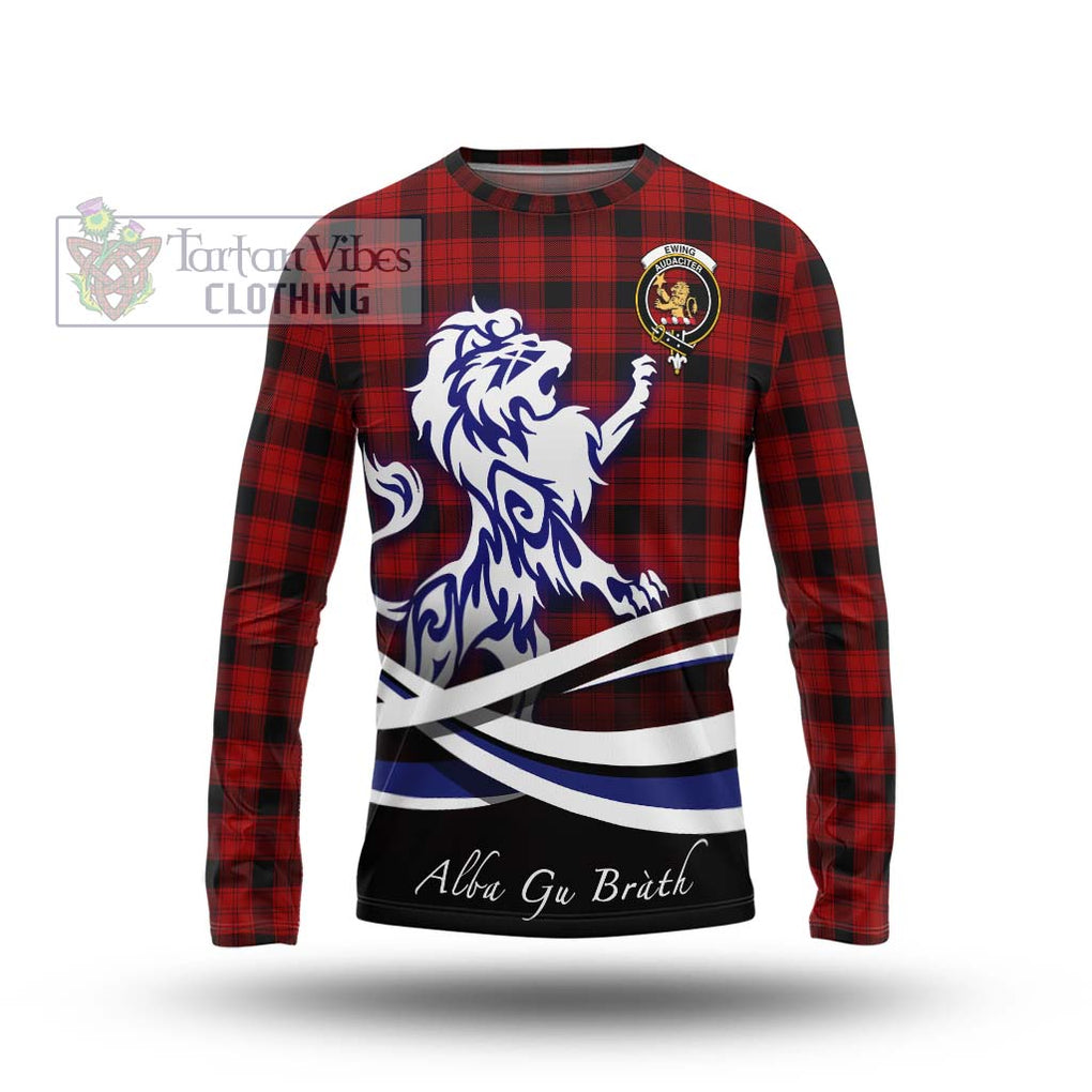 Ewing Tartan Long Sleeve T-Shirt with Alba Gu Brath Regal Lion Emblem Unisex - Tartanvibesclothing Shop