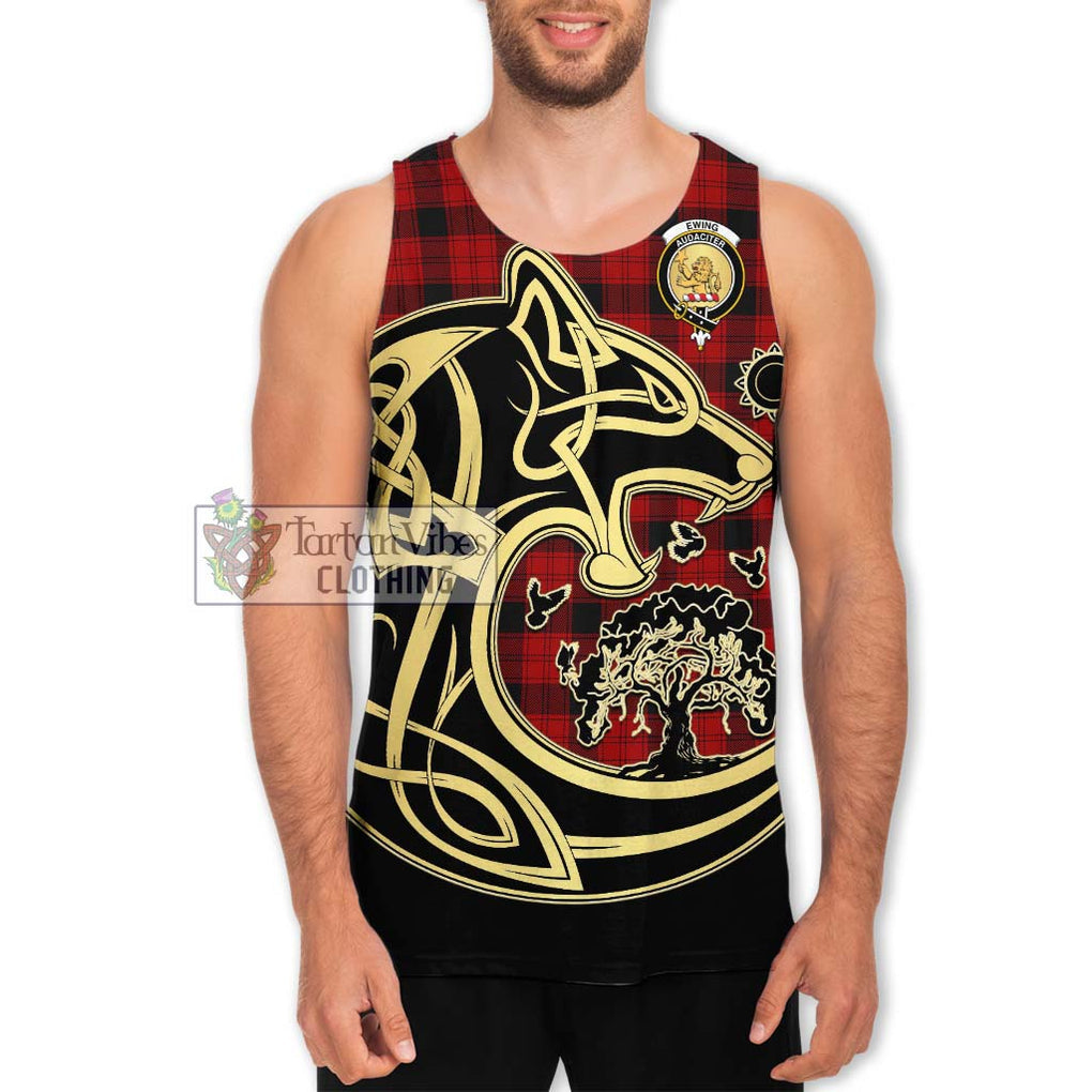 Ewing Tartan Men's Tank Top with Family Crest Celtic Wolf Style Men - Tartan Vibes Clothing