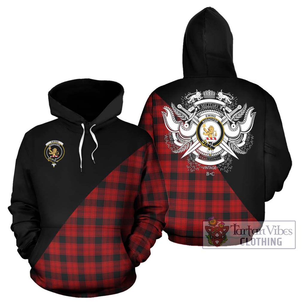 Ewing Tartan Hoodie with Family Crest and Military Logo Style Zip Hoodie - Tartanvibesclothing Shop