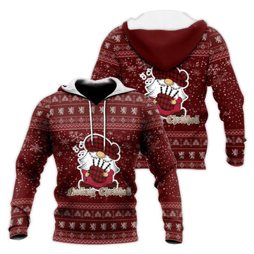 Ewing Clan Christmas Knitted Hoodie with Funny Gnome Playing Bagpipes