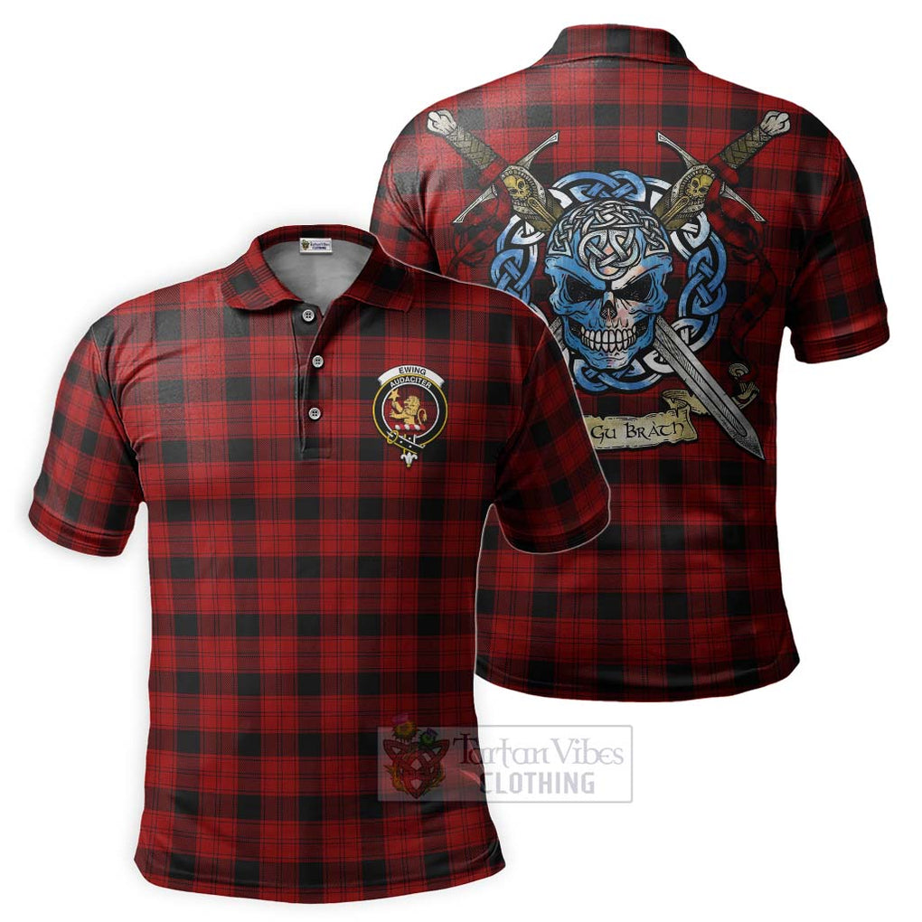 Tartan Vibes Clothing Ewing Tartan Polo Shirt with Family Crest Celtic Skull Style