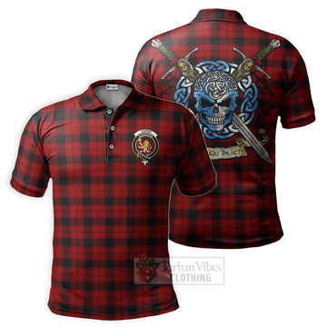 Ewing Tartan Polo Shirt with Family Crest Celtic Skull Style