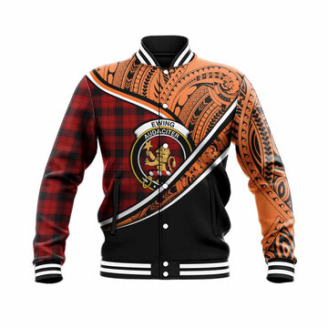 Ewing Crest Tartan Baseball Jacket with Polynesian Vibes Style - Orange Version