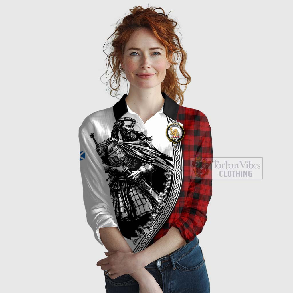 Tartan Vibes Clothing Ewing Tartan Clan Crest Women's Casual Shirt with Highlander Warrior Celtic Style