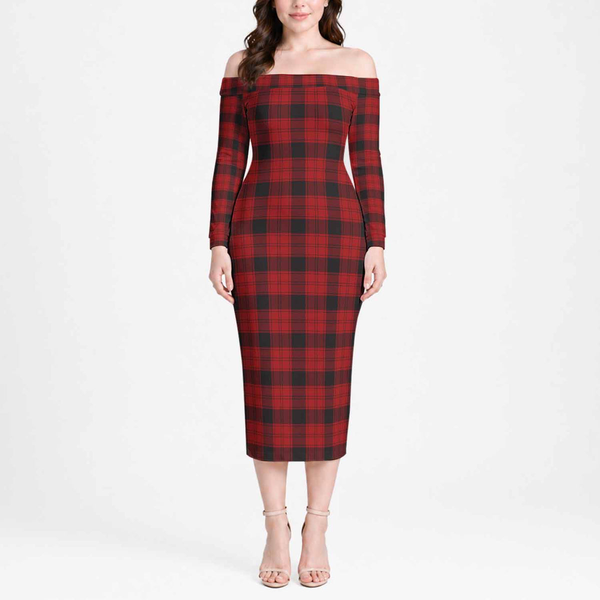 Ewing Tartan Off Shoulder Long Sleeve Dress Women's Dress Long Sleeve - Tartan Vibes Clothing