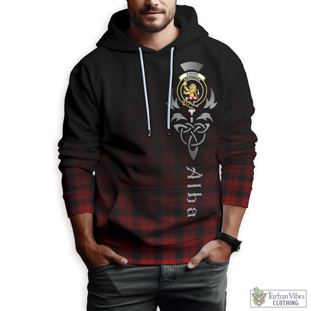 Tartan Vibes Clothing Ewing Tartan Hoodie Featuring Alba Gu Brath Family Crest Celtic Inspired