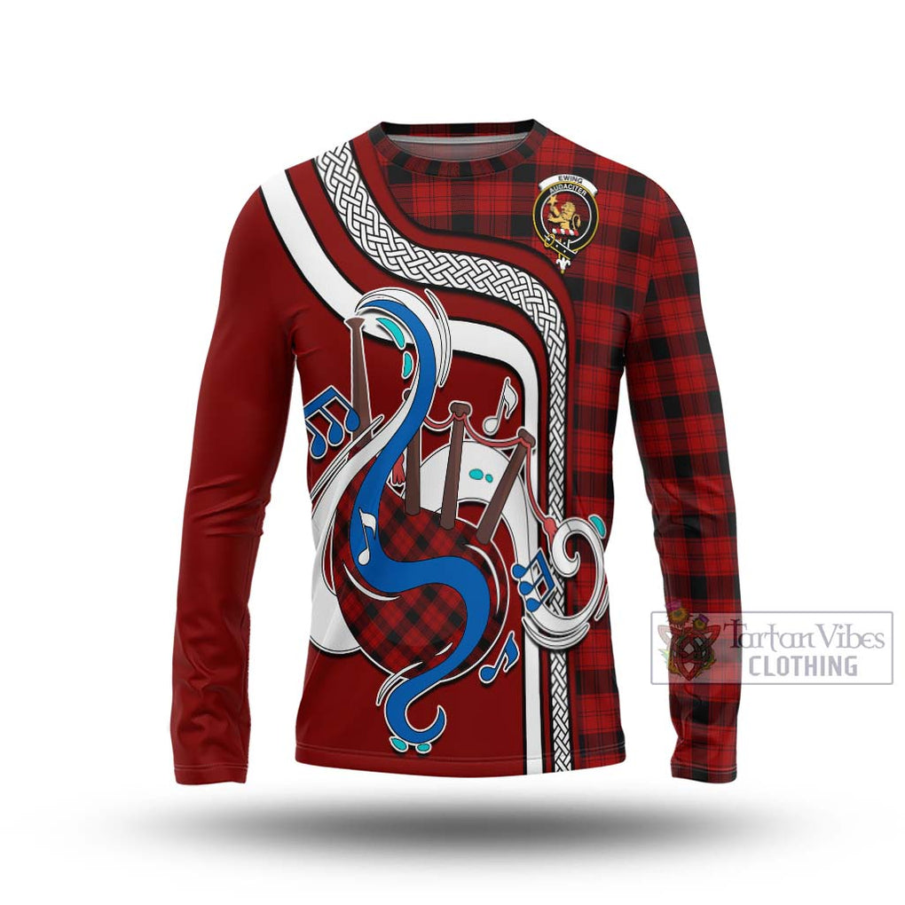 Tartan Vibes Clothing Ewing Tartan Long Sleeve T-Shirt with Epic Bagpipe Style