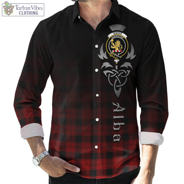 Ewing Tartan Long Sleeve Button Up Featuring Alba Gu Brath Family Crest Celtic Inspired