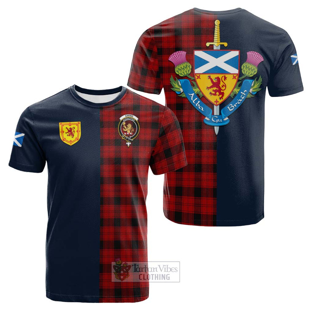 Tartan Vibes Clothing Ewing Tartan Cotton T-shirt with Scottish Lion Royal Arm Half Style