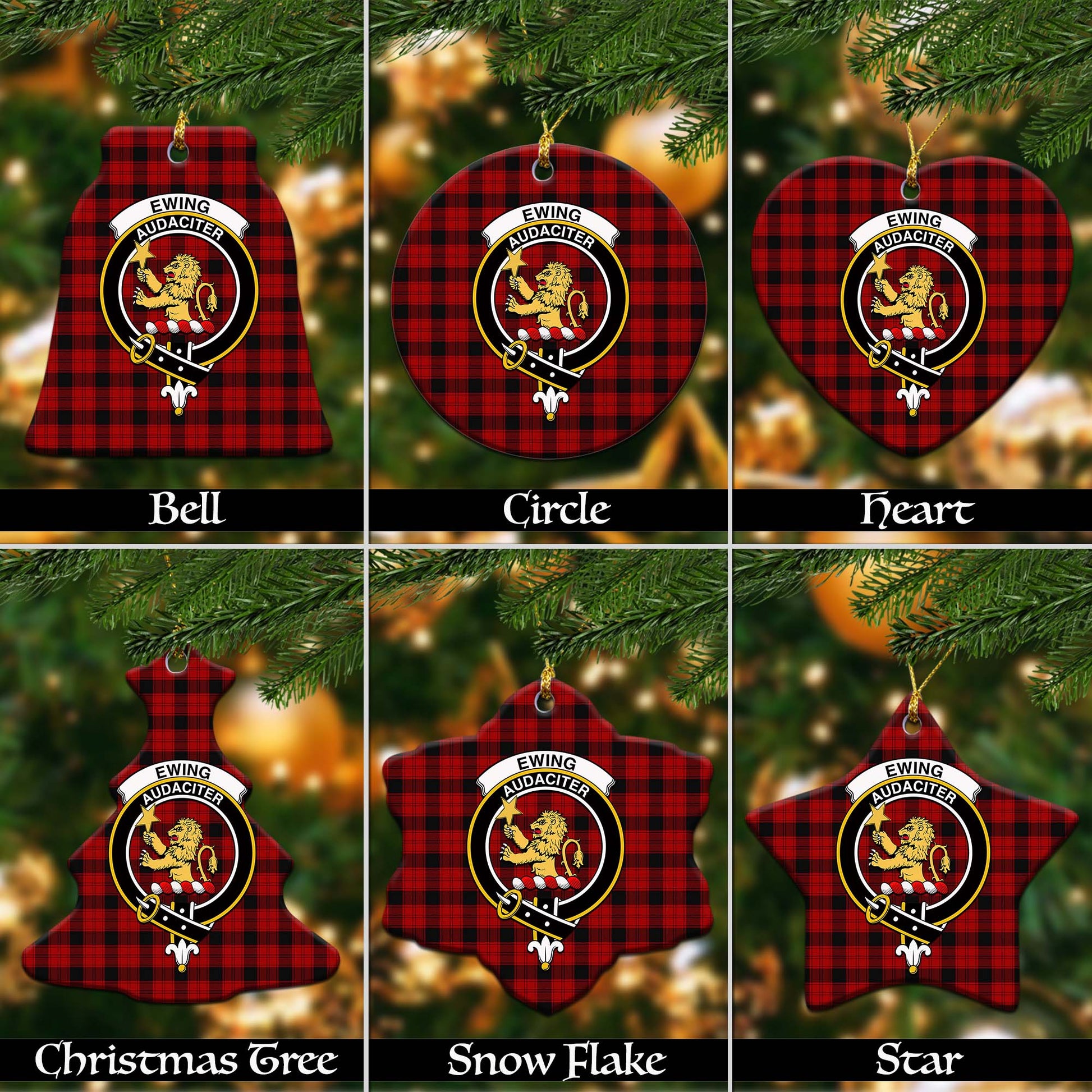 Ewing Tartan Christmas Ornaments with Family Crest - Tartanvibesclothing