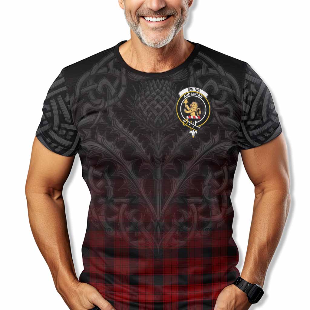 Tartan Vibes Clothing Ewing Tartan T-Shirt with Family Crest Celtic Thistle Vibes