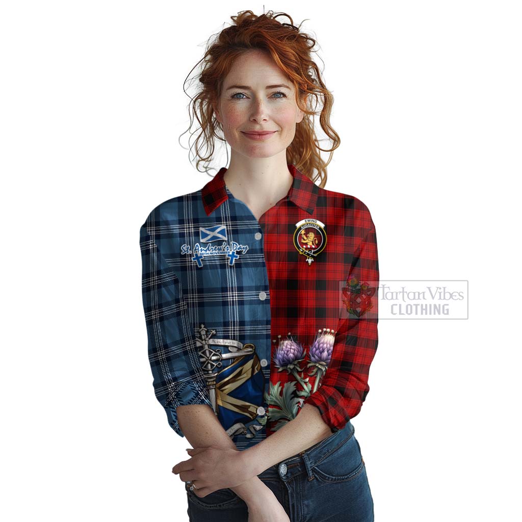 Tartan Vibes Clothing Ewing Tartan Women's Casual Shirt Happy St. Andrew's Day Half Tartan Style