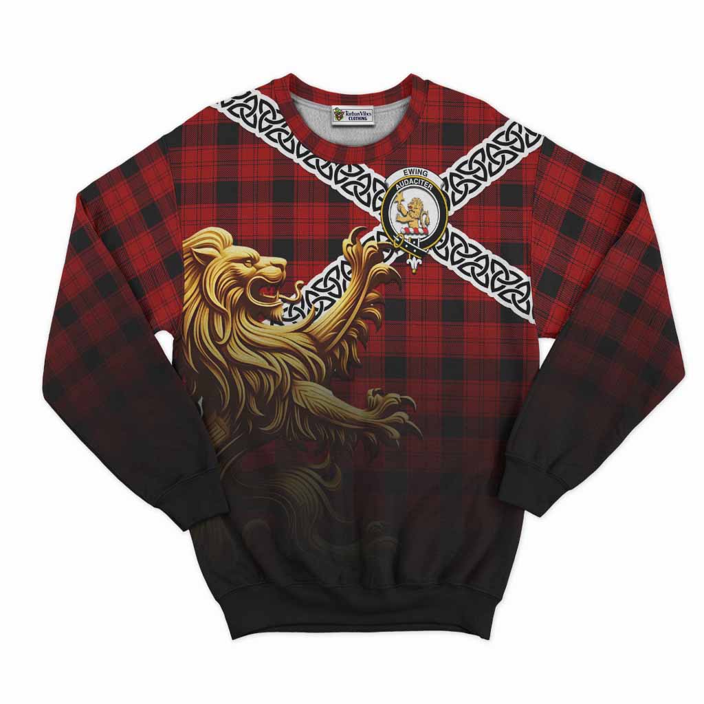Ewing Crest Tartan Sweatshirt with Golden Lion Emblem Celtic Style Unisex - Tartan Vibes Clothing