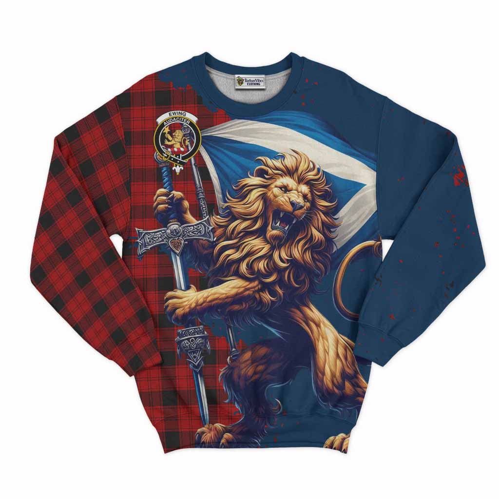 Tartan Vibes Clothing Ewing Tartan Family Crest Sweatshirt with Scottish Majestic Lion