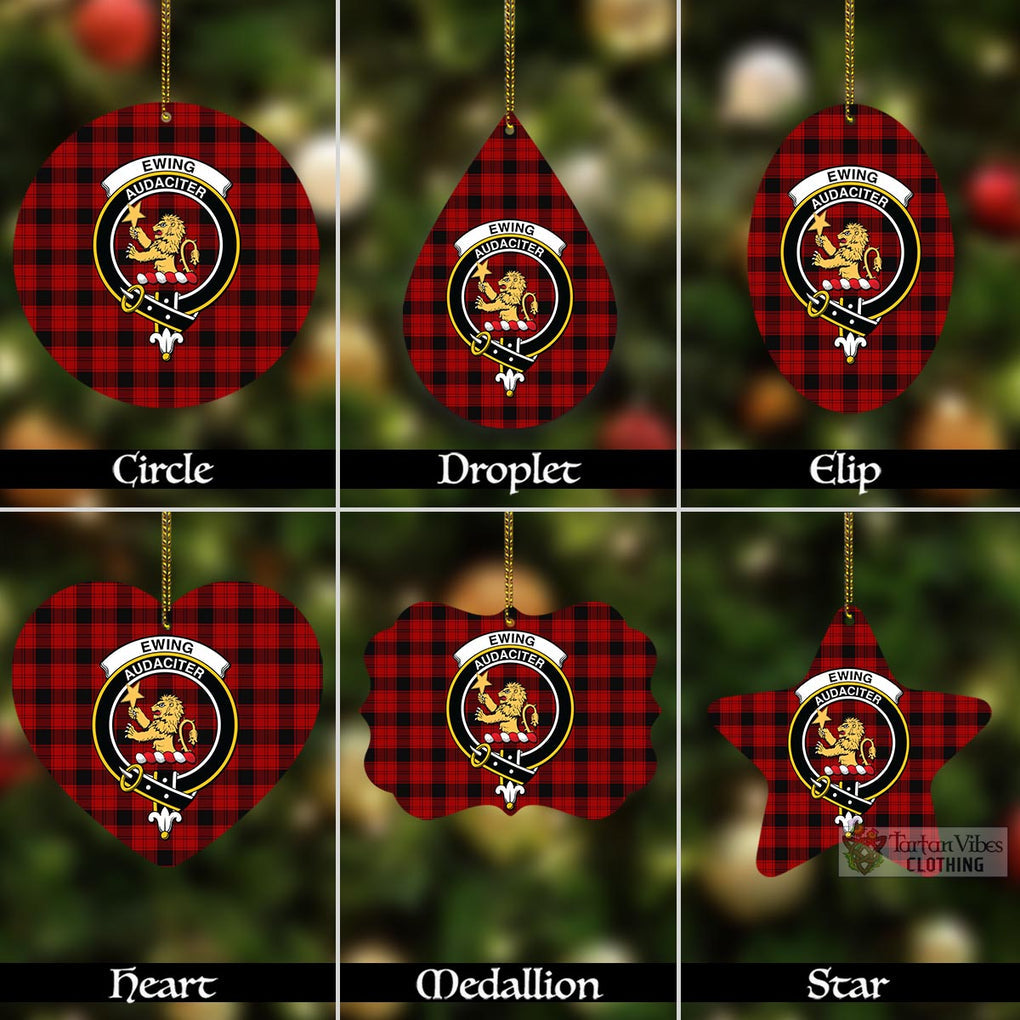 Tartan Vibes Clothing Ewing Tartan Christmas Aluminium Ornament with Family Crest