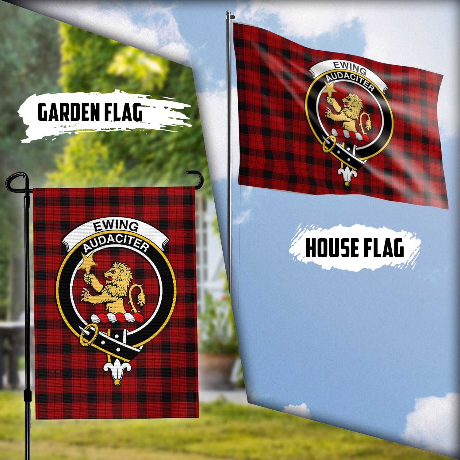 Ewing Tartan Flag with Family Crest Garden Flag (Vertical) - Tartan Vibes Clothing