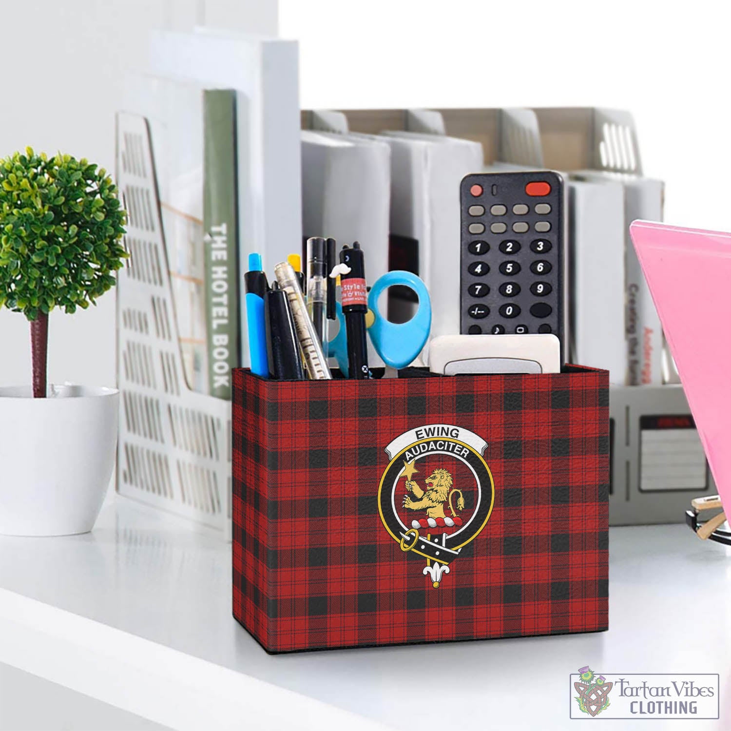 Tartan Vibes Clothing Ewing Tartan Pen Holder with Family Crest