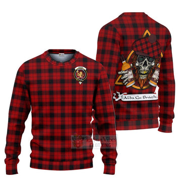 Ewing Tartan Ugly Sweater with Family Crest and Bearded Skull Holding Bottles of Whiskey