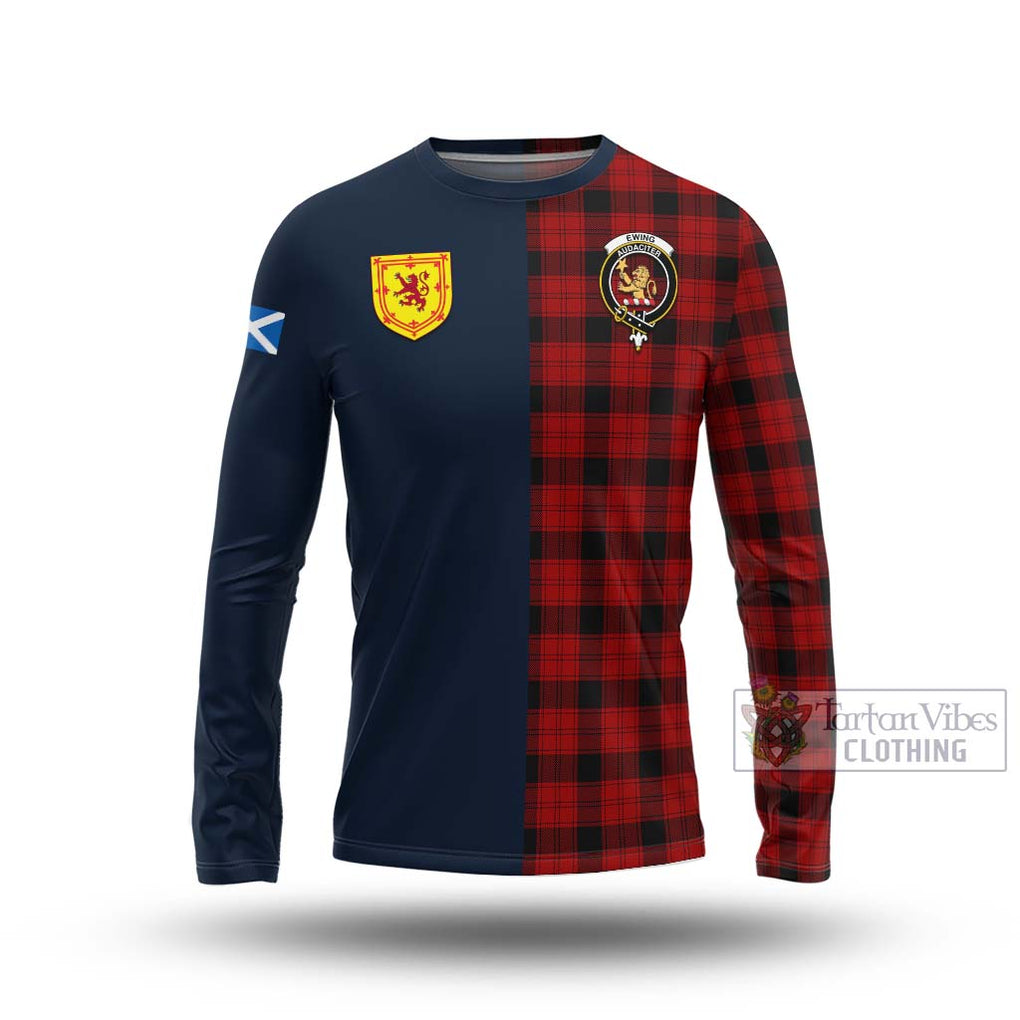 Tartan Vibes Clothing Ewing Tartan Long Sleeve T-Shirt with Scottish Lion Royal Arm Half Style