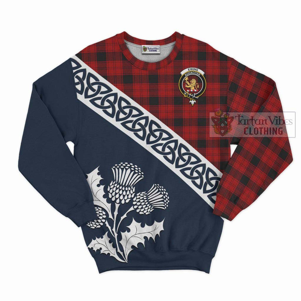 Tartan Vibes Clothing Ewing Tartan Sweatshirt Featuring Thistle and Scotland Map