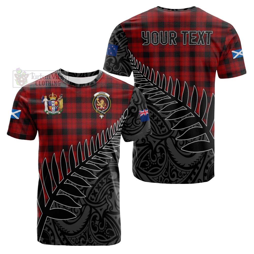 Tartan Vibes Clothing Ewing Crest Tartan Cotton T-shirt with New Zealand Silver Fern Half Style