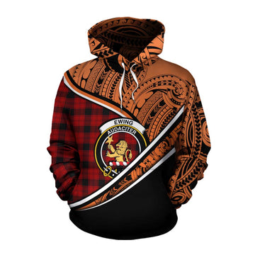 Ewing Crest Tartan Cotton Hoodie with Polynesian Vibes Style - Orange Version