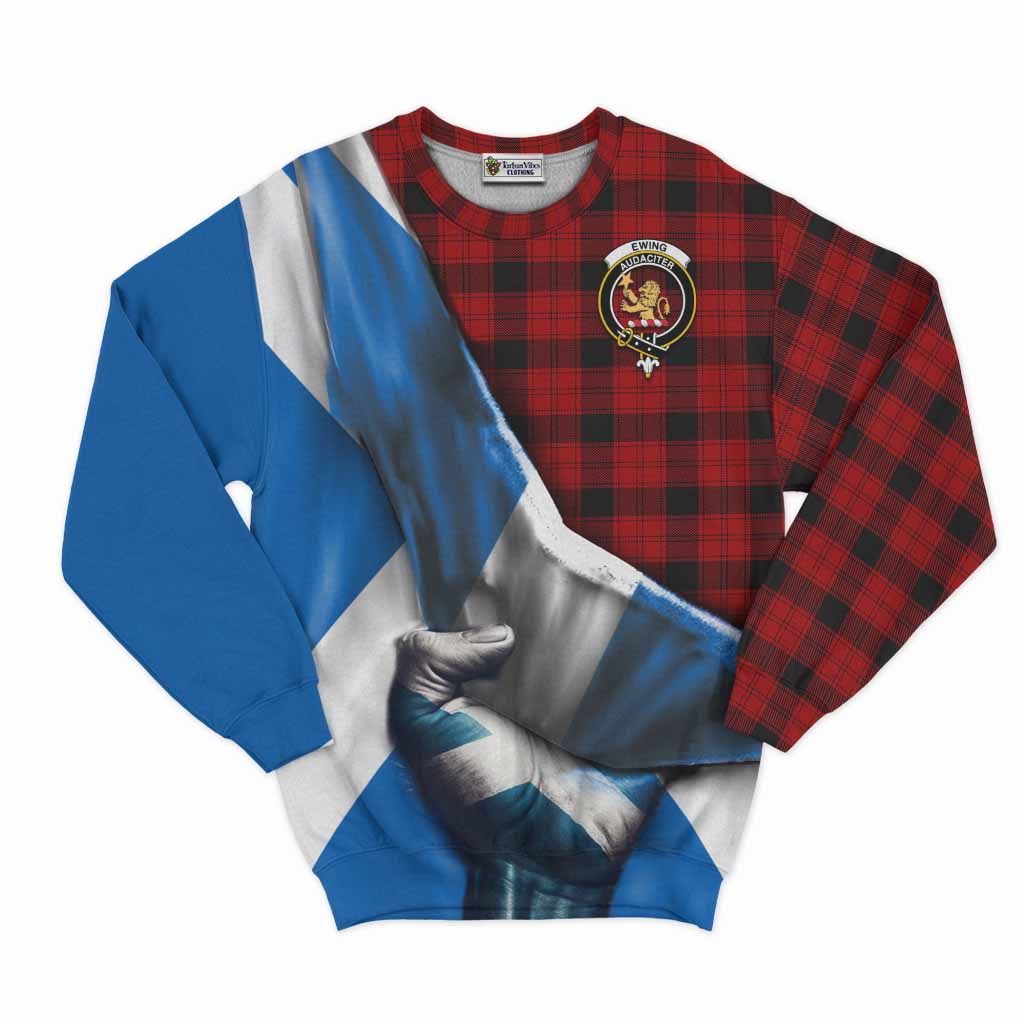 Tartan Vibes Clothing Ewing Tartan Sweatshirt with Family Crest Scotland Patriotic Style