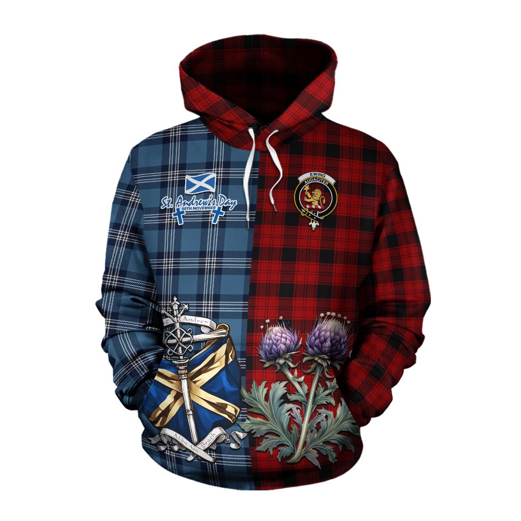 Tartan Vibes Clothing Ewing Tartan Cotton Hoodie Happy St. Andrew's Day Half Tartan Style