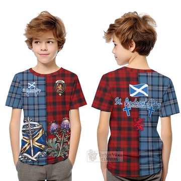 Ewing Tartan Kid T-Shirt Happy St. Andrew's Day Half Tartan Style