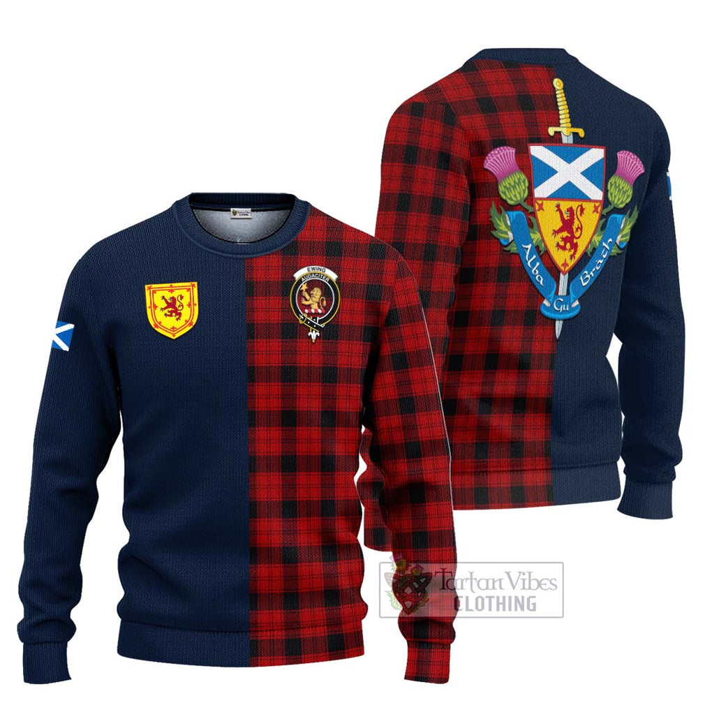 Tartan Vibes Clothing Ewing Tartan Knitted Sweater with Scottish Lion Royal Arm Half Style