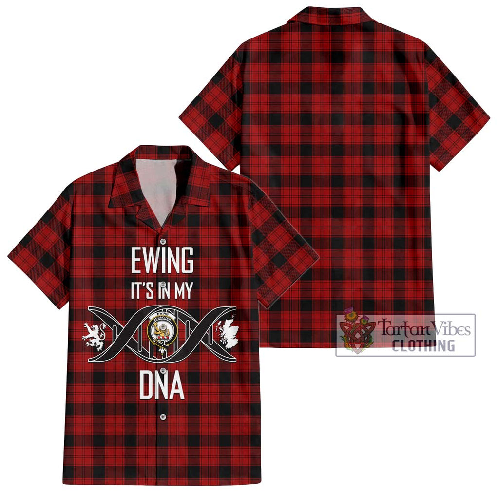 Ewing Tartan Short Sleeve Button Shirt with Family Crest DNA In Me Style Kid - Tartanvibesclothing Shop