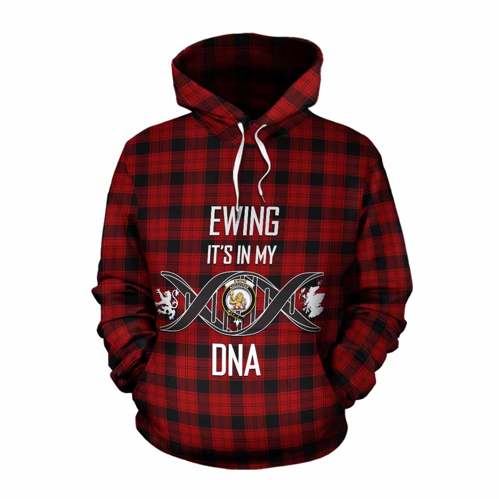 Tartan Vibes Clothing Ewing Tartan Cotton Hoodie with Family Crest DNA In Me Style