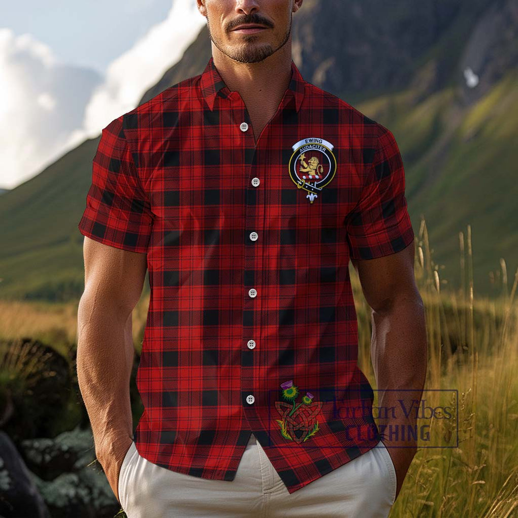 Ewing Tartan Cotton Hawaiian Shirt with Family Crest Adult - Tartan Vibes Clothing