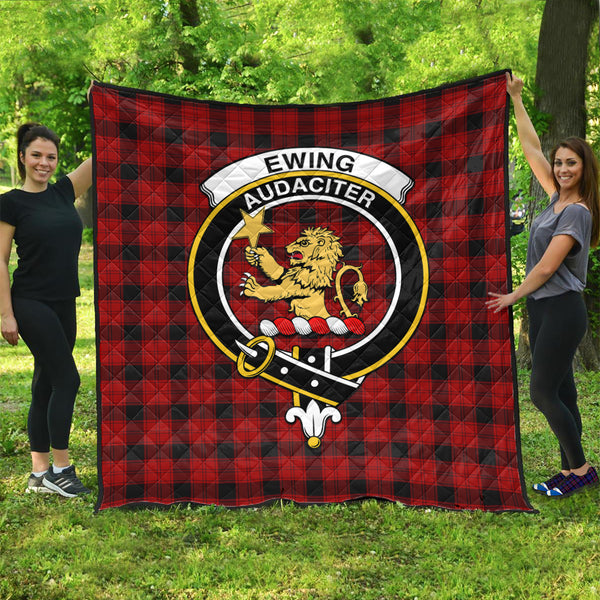 Ewing Tartan Quilt with Family Crest Super King Quilt 91" x 110" - Tartan Vibes Clothing