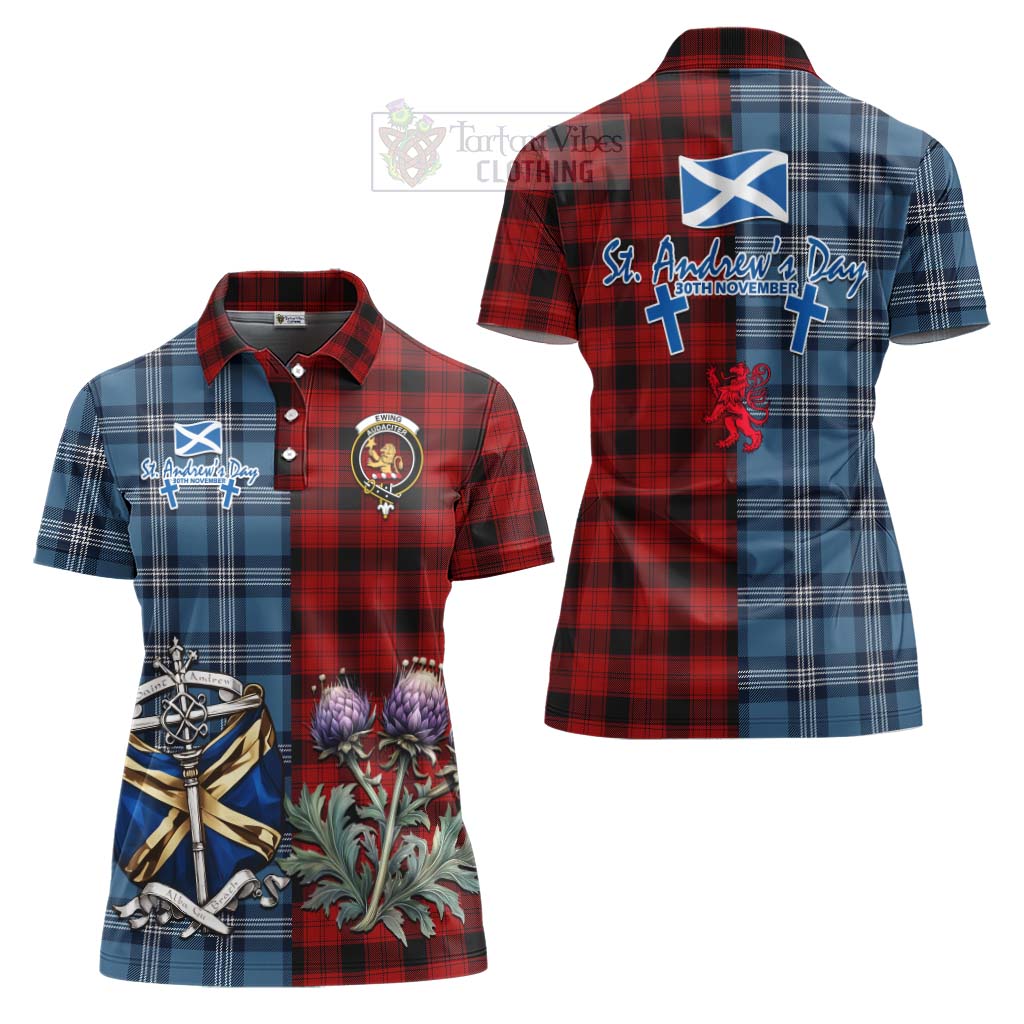 Tartan Vibes Clothing Ewing Tartan Women's Polo Shirt Happy St. Andrew's Day Half Tartan Style