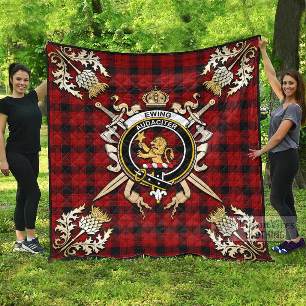 Tartan Vibes Clothing Ewing Tartan Quilt with Family Crest and Scottish Golden Courage Shield