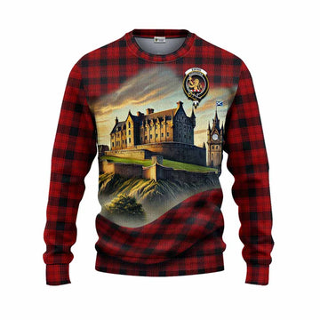 Ewing Tartan Family Crest Knitted Sweater with Scottish Ancient Castle Style Unisex - Tartan Vibes Clothing